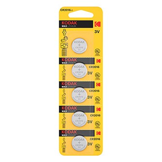 Baterie jednorázová lithiová, knoflíková, CR2016, 3V, Kodak, blistr, 5-pack, KOD-2016BL5