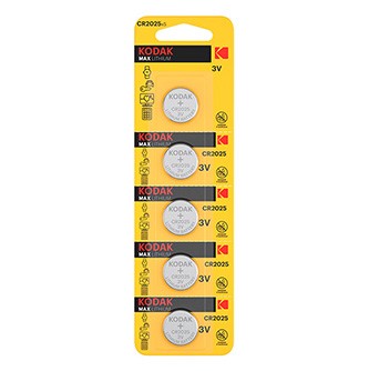 Baterie jednorázová lithiová, knoflíková, CR2025, 3V, Kodak, blistr, 5-pack, KOD-2025BL5