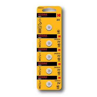 Baterie jednorázová lithiová, knoflíková, CR2032, 3V, Kodak, blistr, 5-pack, KOD-2032BL5