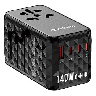 Verbatim UTA-10 GaN III 32125, Univerzálny cestovný adaptér, 2x USB-C PD a QC 4+, 1x USB-C PD 3.0, 1x USB-A QC, čierny, 140 W.

 Cestovný adaptér pre celý svet Univerzálny cestovný adaptér Verbatim GaN III možno použiť vo viac ako 180 krajinách – berte si ho so sebou všade a nikdy nebudete bez elektrickej energie.

Cestovný adaptér Verbatim využíva najnovšiu technológiu GaN, čo je polovodičový materiál, ktorý efektívne zvládne aplikácie s vysokým napätím a vysokou frekvenciou.

Superrýchle nabíjanie 5 v 1
Kompaktný a výkonný univerzálny cestovný adaptér Verbatim GaN III umožňuje nabíjať päť zariadení súčasne prostredníctvom zásuvky striedavého prúdu a troch portov USB-C a jedného portu USB-A.

Všetky štyri porty USB poskytujú veľmi rýchle nabíjanie.

Štýlový, kompaktný a bezpečný
Tento univerzálny adaptér, ktorý zaujme atraktívnym 3D dizajnom v čiernom prevedení, je vyrobený z vysoko kvalitného ohňovzdorného polykarbonátu a má certifikáciu CE, UKCA, FCC a ROHS.

Disponuje bezpečnostnými uzávermi slúžiacimi ako ochrana detí – možno ho otvoriť iba silou vyššou ako 75 N (7,5 kg) na otvor a poistka BS1362 (vrátane náhradného kusu) dáva používateľom 100% istotu bezpečia, nech sa vydajú kamkoľvek.

Detaily produktu
Celosvetový cestovný adaptér s technológiou GaN III
Formáty zástrčiek pre EÚ, UK, USA/Japonsko, AUS (vhodné pre viac ako 180 krajín) Štyri ultra rýchle nabíjacie porty USB: - 2 × výstup USB-C Power Delivery 3.1 (podpora PPS) a Quick Charge 4+: každý až 140 W
- 1 × výstup USB-C PD Quick Charge 3.0: až 18 W
- 1 × výstup USB-A Quick Charge: až 18 W
Podporuje nabíjanie piatich zariadení naraz
Bezpečnostný uzáver bráni vloženiu cudzích objektov do zásuvky
Vyrobené z ohňovzdorného polykarbonátu
Certifikovaná 10A poistka (spĺňajúca BS1362) + náhradná poistka
LED indikátor stavu
Vrátane cestovného puzdra
Kompaktný dizajn s elegantným povrchom
Dvojročná obmedzená doživotná záruka

Požiadavky na systém
Do adaptéra je možné zapojiť tieto zástrčky:
typ A, typ B, typ C, typ E, typ F, typ G, typ I, typ J, typ L, typ N
Nasledujúce zástrčky kompatibilné nie sú:
typ D, typ H, typ K, typ M, typ O
Zásuvky, do ktorých možno cestovný adaptér zapojiť:
typ A, typ B, typ C, typ D, typ E, typ F, typ G, typ H, typ I, typ J, typ K, typ L, typ N, typ O
Cestovný adaptér je vhodný na použitie s väčšinou elektronických zariadení do 2500 W pri napätí 250 V a 1000 W pri napätí 100 V.

Technické údaje
Vstup striedavého prúdu: 100 V – 250 V, 50/60 Hz
Menovité hodnoty: 100–250 V ~ max.
Celkový výstup jednosmerného prúdu: max.
Prevádzková teplota: 0–25 °C
Podporuje PD3.1, PD3.0, QC4+, QC 3.0, FCP, SCP, AFC, PPS, BC1-2 a ďalšie
Rozmery: 93,1 mm x 53,4 mm x 55,3 mm
Hmotnosť produktu: 264 g
Vrátane cestovného puzdra: 70 mm × 60 mm × 93 mm / hmotnosť: 30 g / materiál: nylon + PVC

Obsah balenia
Univerzálny cestovný adaptér Verbatim UTA-10 GaN III
Príručka pre rýchly štart
Cestovné puzdro