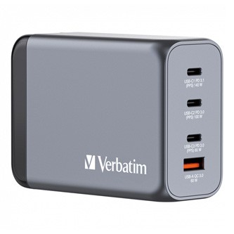 Verbatim GaN 32205, cestovná nabíjačka do siete, USB 3.0, USB C, sivá, 240 W, vymeniteľné vidlice C,G,A.

Bezdrôtové nabíjanie 4 v 1 s výkonom 240 W
Verbatim GaN nabíjačka do siete s výkonom 240 W v elegantnom dizajne, ktorý sa zmestí do dlane, kombinuje jeden port USB-C PD 140 W, jeden port USB-C PD 100 W, jeden port USB-C PD 65 W a jeden port USB-A QC 3.0.
Vďaka skladacej vidlici pre USA a vymeniteľnej zástrčke pre EÚ a Spojené kráľovstvo ide o dokonalého spoločníka na cestovanie.

Technológia GaN
Technológia GaN (Galium Nitride) prináša výkonné, rýchle a efektívne nabíjanie, pri ktorom dochádza k tvorbe menšieho množstva tepla.

Bezpečnosť a spoľahlivosť
GaN nabíjačka je vyrobená z vysoko kvalitných ohňovzdorných materiálov a je vybavená štyrmi bezpečnostnými ochrannými systémami, vrátane ochrany proti nadprúdu, prepätiu, skratu a nadmernej teplote.

Podrobnosti o produkte
Podporuje nabíjanie až troch zariadení naraz s maximálnym celkovým výstupom 240 W.
Vybavená je 1 × USB-C® PD 3.1 s výkonom až 140W, 1 × USB-C PD 3.0 o výkone až 100W, 1 × USB-C PD 3.0 o výkone až 65W a 1 × USB-A QC 3.0 o výkone až 60W.
Integrovaná technológia GaN je zárukou efektívneho nabíjania, navyše generuje menej tepla.
Skvelý spoločník na cesty vďaka skladacej vidlici pre USA, vymeniteľným zástrčkám pre EÚ a Spojené kráľovstvo a štíhlemu kompaktnému dizajnu.
Podporuje superrýchle nabíjanie prostredníctvom USB Power Delivery 3.1 a 3.0, PPS a Quick Charge 3.0.
Technológia PPS (Programmable Power Supply) prináša ideálny výkon pre ideálne nabitie.
Nabíjačka je vyrobená z vysoko kvalitných ohňovzdorných materiálov a je vybavená štyrmi bezpečnostnými ochrannými systémami, vrátane ochrany proti nadprúdu, prepätiu, skratu a nadmernej teplote.
Obal neobsahuje plasty.
Dvojročná obmedzená záruka.

Technické údaje
 Vstupné napätie:
AC 100–240 ~50/60 Hz 2,8 A max.
Výstup USB-C1 PD 3.1: 3,3–21 V ⎓ 5 A, 5 V ⎓ 3 A, 9 V ⎓ 3 A, 12 V ⎓ 3 A, 15 V ⎓ 3 A, 20 V ⎓ 5 A, 28 V ⎓ 5 A (max.
Výstup USB-C2 PD 3.0: 3,3–21 V ⎓ 5 A, 5 V ⎓ 3 A, 9 V ⎓ 3 A, 12 V ⎓ 3 A, 15 V ⎓ 3 A, 20 V ⎓ 5 A (max.
Výstup USB C3 PD 3.0: 3,3–11 V ⎓ 5 A, 5 V ⎓ 3 A, 9 V ⎓ 3 A, 12 V ⎓ 3 A, 15 V ⎓ 3 A, 20 V ⎓ 3,25 A (max.
Výstup USB-A QC3.0: 4,5 V ⎓ 5 A, 5 V ⎓ 4,5 A, 5 V ⎓ 3 A, 9 V ⎓ 3 A, 12 V ⎓ 3 A, 20 V ⎓ 3 A (max.
Výstup USB-C1 + USB-C2: 140 W + 100 W
Výstup USB-C1 + USB-C3: 140 W + 65 W
Výstup USB-C1 + USB-USB-A: 140 W + 60 W
Výstup USB-C2 + USB-C3: 65 W + 35 W
Výstup USB-C2 + USB-USB-A: 65 W + 30 W
Výstup USB-C3 + USB-USB-A: 12 W + 12 W
Výstup USB-C1 + USB-C2 + USB-C3: 140 W + 65 W + 35 W
Výstup USB-C1 + USB-C2 + USB-A: 140 W + 65 W + 30 W
Výstup USB-C1 + USB-C3 + USB-A: 140 W + 12 W + 12 W
Výstup USB-C2 + USB-C3 + USB-A: 65 W + 12 W + 12 W
Výstup USB-C1 + USB-C2 + USB-C3 + USB-A: 140 W + 65 W + 12 W + 12 W Celkový výstup: max.
Ochrana proti skratu
Ochrana proti prepätiu
Ochrana proti nadprúdu
Ochrana proti prílišnej teplote

 Materiál: plastové telo - polykarbonát + ABS + ohňovzdorný materiál Rozmery výrobku: 90,5 × 65 × 36,1 mm (š x v x h) Hmotnosť: 414 gramov   Obsah balenia
Nabíjačka GaN
Adaptér pre EÚ
Adaptér pre Spojené kráľovstvo
Príručka pre rýchly štart