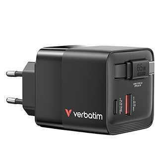 Verbatim GaN 32217, cestovní nabíječka do sítě, USB 3.0, USB C, šedá, 65 W, vyměnitelné vidlice C,G,A s integrovaným kabelem