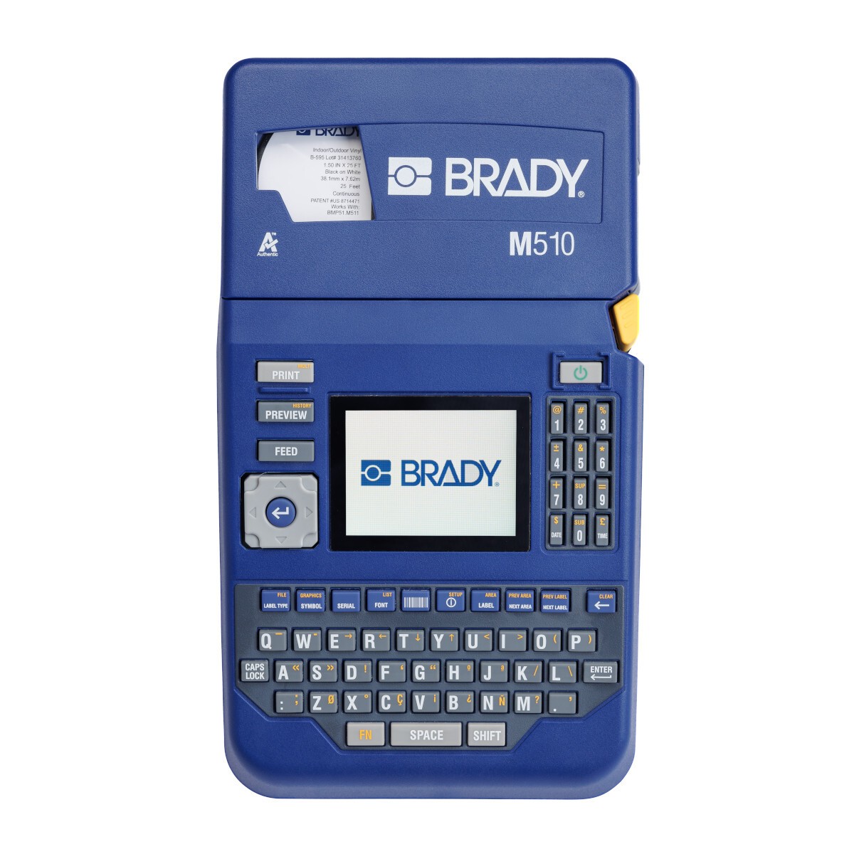Brady BR-M510-EU 177181 tlačiareň štítkov.
Intuitívna klávesnica QWERTY
Farebný LCD displej
Odolnosť proti pádom z výšky až 1,2 m
Bezokrajová tlač
Numerická klávesnica
Automatická detekcia etikiet
Rozlíšenie 300dpi
Veľkokapacitná batéria typu Li-Ion alebo NiMH
Tlač pomocou softvéru Brady Workstation
Ručné odrezávanie etikiet
Pripojenie pomocou USB
Termotransferová tlačová technológia
Maximálna šírka tlače až 36.58 mm
Maximálna šírka etikety až 38.10 mm
Minimálna šírka etikety - 5.97 mm

Obsah balenia: Tlačiareň štítkov Brady 510 BR-M510-EU, sieťový adaptér, sada softvéru Brady Workstation Basic Design Suite, kazeta s vinylovými štítkami pre vnútorné/vonkajšie použitie, stručný návod na použitie, nabíjateľná batéria NiMH, USB kábel, USB flash disk s ovládačom a používateľskou príručkou