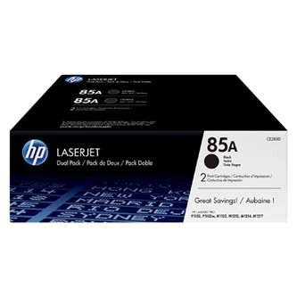 HP 85A CE285AD 2ks čierný (black) originálny toner.
Originálny toner = záruka priamo od výrobcu tlačiarne
100 % použitie v tlačiarni - bezproblémové fungovanie s vašou tlačiarňou
Použitím originálnej náplne predlžujete životnosť tlačiarne
Osvedčená špičková kvalita - vysoko kvalitná a spoľahlivá tlač originálnou tlačovou kazetou od prvej do poslednej stránky
Trvalé a profesionálne výsledky tlače - dlhodobá udržateľnosť tlače
Kratšia prodleva pri tlači stránok
Garancia Vašej spokojnosti s použitím našej originálnej náplne
Zabezpečujeme bezplatnú recykláciu originálnych náplní
Zlyhanie náplne v menej ako 1% prípadov
Jednoduchá a rýchla výmena náplne

Kód výrobcu: CE285AD