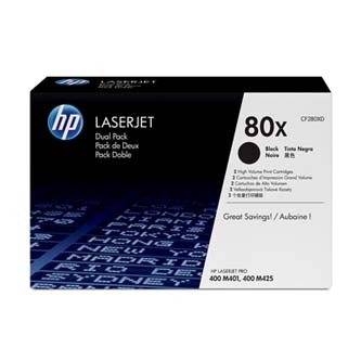 HP 80X CF280XD dvojbalení čierný (black) originálny toner.
Originálny toner = záruka priamo od výrobcu tlačiarne
100 % použitie v tlačiarni - bezproblémové fungovanie s vašou tlačiarňou
Použitím originálnej náplne predlžujete životnosť tlačiarne
Osvedčená špičková kvalita - vysoko kvalitná a spoľahlivá tlač originálnou tlačovou kazetou od prvej do poslednej stránky
Trvalé a profesionálne výsledky tlače - dlhodobá udržateľnosť tlače
Kratšia prodleva pri tlači stránok
Garancia Vašej spokojnosti s použitím našej originálnej náplne
Zabezpečujeme bezplatnú recykláciu originálnych náplní
Zlyhanie náplne v menej ako 1% prípadov
Jednoduchá a rýchla výmena náplne

Kód výrobcu: CF280XD