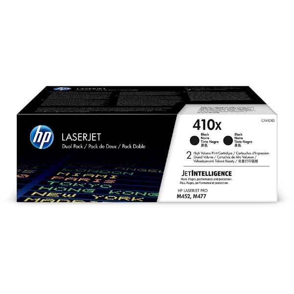 HP 410X CF410XD 2ks čierný (black) originálny toner.
Originálny toner = záruka priamo od výrobcu tlačiarne
100 % použitie v tlačiarni - bezproblémové fungovanie s vašou tlačiarňou
Použitím originálnej náplne predlžujete životnosť tlačiarne
Osvedčená špičková kvalita - vysoko kvalitná a spoľahlivá tlač originálnou tlačovou kazetou od prvej do poslednej stránky
Trvalé a profesionálne výsledky tlače - dlhodobá udržateľnosť tlače
Kratšia prodleva pri tlači stránok
Garancia Vašej spokojnosti s použitím našej originálnej náplne
Zabezpečujeme bezplatnú recykláciu originálnych náplní
Zlyhanie náplne v menej ako 1% prípadov
Jednoduchá a rýchla výmena náplne

Kód výrobcu: CF410XD