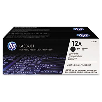 HP 12A Q2612AD dvojbalení čierný (black) originálny toner.
Originálny toner = záruka priamo od výrobcu tlačiarne
100 % použitie v tlačiarni - bezproblémové fungovanie s vašou tlačiarňou
Použitím originálnej náplne predlžujete životnosť tlačiarne
Osvedčená špičková kvalita - vysoko kvalitná a spoľahlivá tlač originálnou tlačovou kazetou od prvej do poslednej stránky
Trvalé a profesionálne výsledky tlače - dlhodobá udržateľnosť tlače
Kratšia prodleva pri tlači stránok
Garancia Vašej spokojnosti s použitím našej originálnej náplne
Zabezpečujeme bezplatnú recykláciu originálnych náplní
Zlyhanie náplne v menej ako 1% prípadov
Jednoduchá a rýchla výmena náplne

Kód výrobcu: Q2612AD