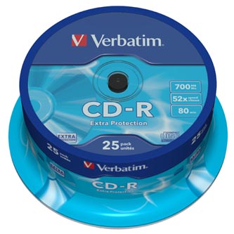 Verbatim CD-R, 43432, Extra Protection, 25-pack, 700MB, 52x, 80min., 12cm, bez možnosti potisku, cake box, pro archivaci dat