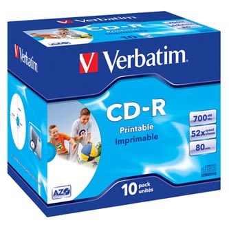 Verbatim CD-R, 43325, AZO Wide Inkjet Printable, 10-pack, 700MB, 52x, 80min., 12cm, jewel box, pro archivaci dat