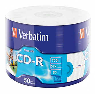 Levně Verbatim CD-R, 43794, Inkjet Printable, 50-pack, 700MB, 50x, 80min., 12cm, wrap, pro archivaci dat