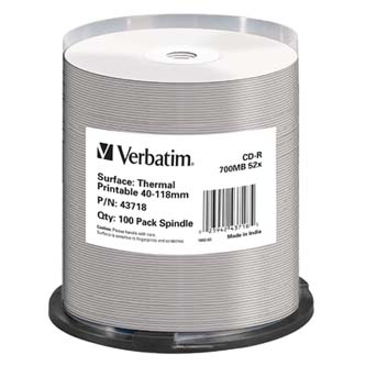 Verbatim CD-R, 43718, Thermal Printable - No ID Brand, 100-pack, 700MB, 52x, 80min., 12cm, spindle, pro archivaci dat
