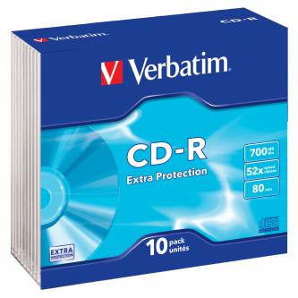 Verbatim CD-R, 43415, Extra Protection, 10-pack, 700MB, 52x, 80min., 12cm, bez možnosti potisku, slim box, PROMO, pro archivaci da