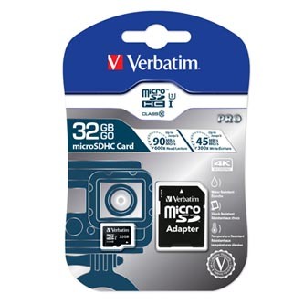 Verbatim 47041 Micro Secure Digital Card Pro U3, memory card, micro SDHC, 32GB, UHS-I U3 (Class 10), V30, with adapter