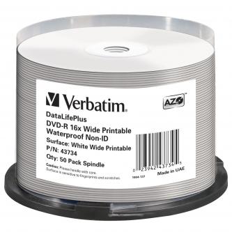 Verbatim DVD-R, Wide Printable Waterproof No ID Brand, 43734, 4.7GB, 16x, spindle, 50-pack, 12cm, pro archivaci dat
