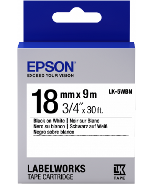 E-shop Epson LabelWorks LK-5WBN C53S655006 18mm x 9m, čierna tlač / biely podklad, originálna páska