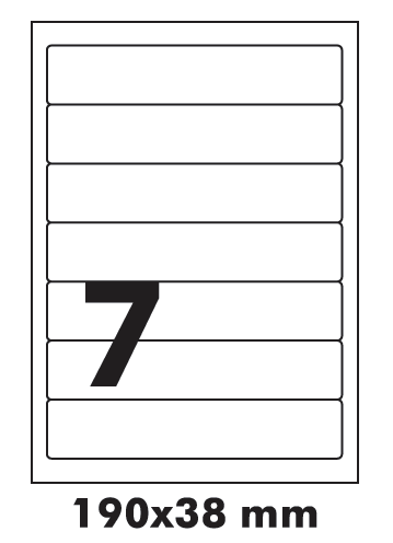 Samolepicí etikety R0100.5409, 190 x 38 mm, 7 etiket, A4, 100 listů