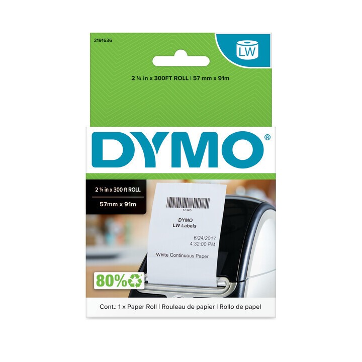 Dymo 2191636, 57mm x 91m, biele nelepiace pokladničné bločky.