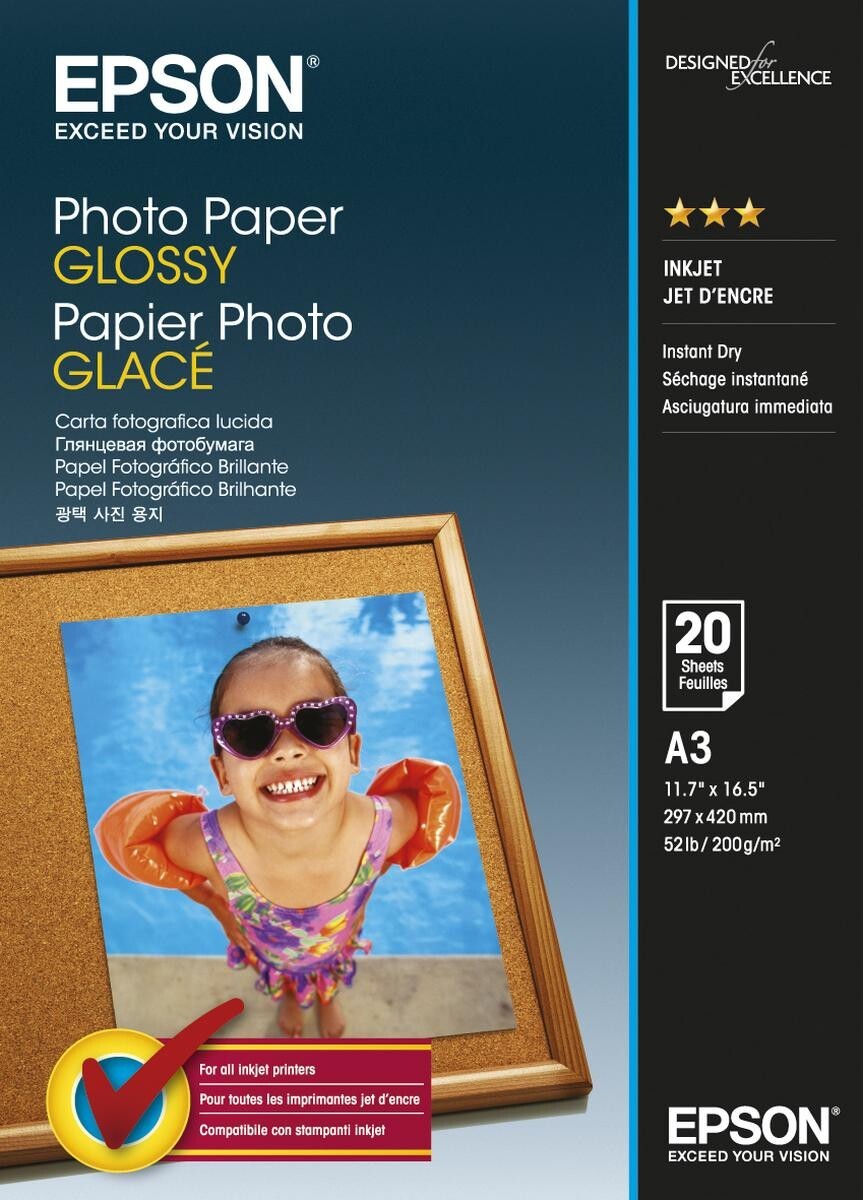 E-shop Epson Glossy Photo Paper C13S042536, 200 g/m2, A3, 20ks, lesklý, biely, foto papier