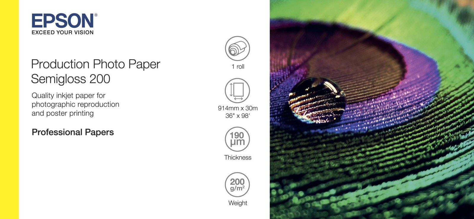 Epson Epson 914/30/Production Photo Paper Semigloss, 36", C13S450377, 200 g/m2, paper, 914mmx30m, white, roll