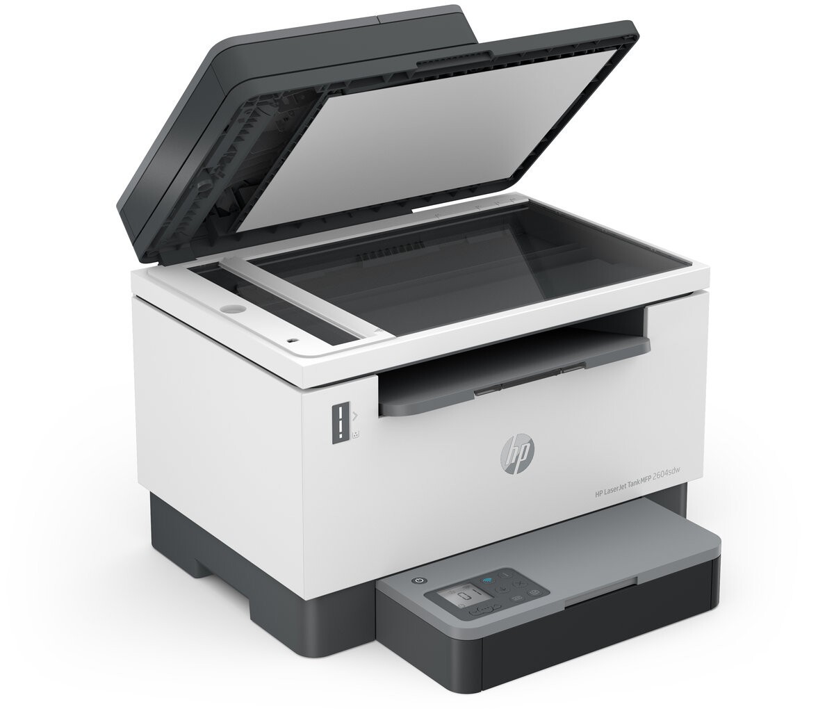 HP LaserJet Tank 2604sdw 381V1A#B19 laserová multifunkcia.
*Jednoduché doplnenie tonera za 15 sekúnd s originálnym tonerom HP
*Všetky funkcie na zabezpečenie maximálnej produktivity.

* LCD displej s ikonami; 2 kontrolky (médiá, otvorený kryt); 10 tlačidiel (WiFi, dole, ponuka, hore, kopírovanie, kopírovanie dokladov, informácie, pokračovanie, zrušenie, napájanie)
*Tlač, kopírovanie, skenovanie
* Laser

Formát tlačiarne:  A4
Rozlíšenie [DPI]:  Až 600 x 600 dpi
Rýchlosť čiernej tlače [str/min]:  A4, normálna: až 22 str./min; A4, obojstranný: až 14 obr./min
Tlač prvej strany [sec]:  Už za 8 s
Max.
Pamäť [MB]: Štandardne: 64 MB; Maximálna: 64 MB SDRAM

Obojstranná tlač:  Automaticky

Kapacita zásobníka [str]: 

Štandardný vstup: Vstupný zásobník na 250 listov
Voliteľný vstup: Nepoužíva sa
Automatický podávač dokumentov: Štandardne, 40 listov

Výstupná kapacita Štandardne: Až 100 listov
Obálky: Až 10 obálok
Priehľadné fólie: Nepodporuje fólie
Maximálna: Až 100 listov

Rozhranie:  Vysokorýchlostný port USB (kompatibilný so špecifikáciou USB 2.0); Ethernet 10/100 Base-TX; 802.11a/b/g/n (2,4/5 GHz) Wi-Fi rádio + BLE

Tlačové jazyky:  PCLmS; URF; PWG

Skenér:  Typ skenera: Plochý skener, automatický podávač dokumentov (voliteľne); Technológia skenovania: Kontaktný obrazový senzor (CIS); Vstupné režimy skenovania: Aplikácia HP Smart; a používateľské aplikácie využívajúce ovládač Twain; Twain verzia: Verzia 2.1; Obojstranné skenovanie prostredníctvom automatického podávača dokumentov: Nie; Maximálna veľkosť skenovaného dokumentu (plochý): 216 x 297 mm; Optické rozlíšenie skenu: Až 600 dpi

Fax:  Nie

Spotreba [W]:  Prebiehajúca tlač: 390 W, pohotovostný režim: 2,7 W, režim spánku: 0,51 W, ručne vypnuté: 0,05 W, automatické vypnutie / ručné zapnutie: 0,05 W, automatické vypnutie / zapnutie cez LAN: 0,5 W

Hlučnosť [dB]:  Zvukové emisie – napájanie: 6,3 B(A); Emisie akustického tlaku: 49 dB(A)
Rozmery:  Minimálne 418 x 345 x 311,4 mm; Maximálne: 418 x 398,5 x 311,4 mm
Hmotnosť [kg]:  9,5 kg

Podporované operačné systémy:  Windows 11; Windows 10; Windows 7; macOS 10.15 Catalina; macOS 11 Big Sur; macOS 12 Monterey; Linux

Obsah balenia: 381V1A Tlačiareň HP LaserJet Tank MFP 2604sdw; Čierny originálny zobrazovací valec HP LaserJet Tank (v balení zavádzací s výťažnosťou čierneho tonera cca 5 000 strán); Napájací kábel; Inštalačná príručka; Referenčná príručka; Letáky s regulačnými informáciami / informačné letáky

Záruka: 24 mesiacov