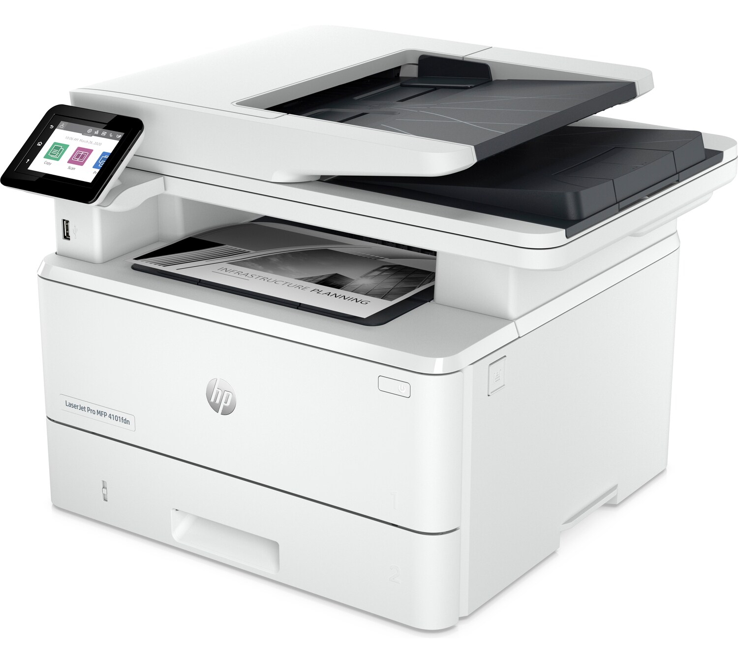 HP LaserJet Pro MFP 4102dw 2Z622F#B19 laserová multifunkcia.

Táto moderná tlačiareň bola skonštruovaná s ohľadom na maximálnu produktivitu, dosahuje vysoké rýchlosti a využíva spoľahlivý hardvér, vďaka čomu umožňuje bezstarostné každodenné používanie, takže sa môžete viac sústrediť na svoje podnikanie.

Funkcie: tlač, kopírovanie, skenovanie
Ovládací panel: 2,7” farebný dotykový displej

Tlač
Technológia tlače: laser
Formát tlačiarne: A4
Obojstranná tlač:  automatická obojstranná tlač
Kvalita tlače – čiernobielo: Fine Lines (1200x1200dpi)
Rýchlosť tlače – čiernobielo: až 40 str./min
Rýchlosť obojstrannej tlače: až 34 obr./min
Tlač prvej strany (čiernobielo): už za 6,3s
Max.
Tlačové jazyky: HP PCL 6, HP PCL 5e, emulácia HP Postscript úrovne 3, PDF, URF, PWG Raster
Typy médií: papier (bežný, EcoFFICIENT, ľahký, ťažký, kancelársky, farebný, listový, predtlačený, dierovaný, recyklovaný, hrubý); obálky; štítky
Okraje tlače: horný: 4,3mm, spodný: 4,3mm, ľavý: 4,3mm, pravý: 4,3mm; maximálna oblasť tlače: 207,4x347,1mm

Kopírovanie
Rýchlosť kopírovania čiernobielo (A4): až 38 kópií/min
Maximálny počet kópií: až 9999 kópií
Zmenšenie/zväčšenie: 25 až 400%

Skenovanie
Rýchlosť skenovania (A4):
* normálne: až 29 str./min alebo 46 obr./min (čiernobielo), až 20 str./min alebo 34 obr./min (farebne)
* obojstranný: rýchlosť tlače až 46 obr./min (čiernobielo), až 34 obr./min (farebne)
Formát uloženia skenovaného dokumentu: PDF, JPG, TIFF
Obojstranné skenovanie prostredníctvom automatického podávača dokumentov: Áno
Optické rozlíšenie skenu: až 1200x1200dpi
Pokročilé funkcie skenera: náhľad kopírovania
Skenovateľná oblasť.
Bitová hĺbka/úrovne odtieňov sivej: 24bitové/256

Fax: Nie
Rýchlosť procesora: 1200MHz
Pamäť: 512MB
Kapacita zásobníka:
* štandardné vstupné zariadenie na manipuláciu s papierom: viacúčelový zásobník 1 na 100 listov, vstupný zásobník 2 na 250 listov, automatický podávač dokumentov na 50 listov
* štandardné výstupné zariadenie na manipuláciu s papierom: výstupný zásobník na 150 listov
Podporované operačné systémy:  Windows; Android; iOS; Mobile OS; macOS; Chrome OS
Rozhranie:
* 1x vysokorýchlostný port USB 2.0
* 1x zadný hostiteľský port USB
* 1x predný port USB
* sieťový port Gigabit Ethernet 10/100/1000BASE-T
* 802.3az (EEE)
* Wi-Fi (2,4/5GHz) 802.11b/g/n

Náhradné tlačové kazety:
* HP 149A čierna originálna tonerová kazeta LaserJet (~ 2900 strán), W1490A
* HP 149X čierna originálna tonerová kazeta LaserJet (~ 9500 strán), W1490X

Hlučnosť: 54dB(A)
Rozmery (ŠxHxV): 420x390x323mm (bez vysunutia zásobníkov a krytov)
Hmotnosť: 12,6kg

Obsah balenia:
* tlačiareň HP LaserJet Pro MFP 4102dw
* napájací kábel
* kábel USB počítač na tlačiareň
* predinštalovaná originálna čierna tonerová kazeta HP LaserJet
* príručka Začíname
* informačný leták
* záručný list
* regulačný leták

Záruka: 2 roky


Tlačiareň s dynamickým zabezpečením
Niektoré tlačiarne HP sú určené na prevádzku iba s kazetami, ktoré majú nový alebo znovu použitý čip HP alebo elektronické obvody.

Získajte po registrácii 3-ročnú predĺženú záruku: https://h41201.www4.hp.com/WMCF.Web/sk/sk/promotion/14227/One/