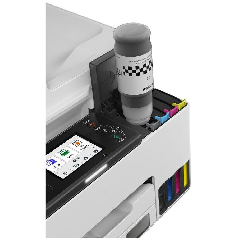 Canon MAXIFY GX2040 6171C007 atramentová multifunkcia.

S touto kompaktnou tlačiarňou MegaTank 4 v 1 si doma vytvoríte malú kanceláriu.

* Wi-Fi, Ethernet, tlač, kopírovanie, skenovanie, faxovanie a pripojenie ku cloudu
* Farebný dotykový displej LCD s uhlopriečkou 2,7“ (6,9 cm)


Formát tlačiarne:  A4
Rozlíšenie [DPI]: Až 600 × 1 200 dpi
Rýchlosť čiernej tlače:  približ.
Rýchlosť farebnej tlače:  približ.
Max.

Tlač prvej strany [sec]: 
Čiernobielo: 9 s (pripravené/jednostranne)
Farebne: 11 s (pripravené/jednostranne)

Obojstranná tlač: A4, Letter – bežný papier (iba zásobník)

Kapacita zásobníka [str]: 
*Maximálna vstupná kapacita papiera: Zásobník: max.
*Automatický podávač dokumentov: A4, LTR = 35, LGL = 5, ostatné = 1

Rozhranie: 
*USB Hi-Speed (port B)
*Ethernet: 10/100 Mb/s (automatické prepínanie)
*Wi-Fi: IEEE802.11 b/g/n/a/ac
*Zabezpečenie Wi-Fi: WPA-PSK (TKIP/AES), WPA2-PSK (TKIP/AES), WPA3-SAE (AES), WPA-EAP (AES), WPA2-EAP (AES), WPA3-EAP (AES)

Skenner: 
*Typ skenera: Plochý farebný skener CIS (doska)
*Rozlíšenie skenera (optické): 1 200 × 2 400 dpi
*Rýchlosť skenovania riadkov: Farebne: 3,5 ms/riadok (300 dpi)/ Stupne šedej: 1,5 ms /riadok (300 dpi)
*Hĺbka skenovania (vstup/výstup): Farba: 16-bitový/8-bitový pre každú zložku RGB / Stupne šedej: 16 bitov / 8 bitov
*Maximálna veľkosť dokumentu: Sklo: A4 / Letter (216 × 297 mm)

Fax:  Stolný prijímač (Super G3 / komunikácia farieb)

Spotreba [W]: 

*Vypnuté: približ.
*Pohotovostný režim (pri pripojení k počítaču cez USB): približ.
*Pohotovostný režim (pripojené všetky porty): približne 1,4 W
*Čas do prechodu do pohotovostného režimu: 5 min 1 s
*Kopírovanie: približ.

Hlučnosť [dB]: pribl.

Rozmery (Š × H × V): 
*So zasunutými zásobníkmi: Pribl.
*S vysunutými zásobníkmi: Pribl.

Hmotnosť [kg]:  približ.

Podporované operačné systémy: 

Windows 11, Windows 10, Windows 8.1, Windows 7 SP1
Funkčnosť možno zaručiť iba na počítači s predinštalovaným operačným systémom Windows 7 alebo novším.
Iba ovládač a asistenčný nástroj pre tlačiarne IJ: Windows Server 2008 R2 SP1, Windows Server 2012 R2, Windows Server 2016, Windows Server 2019 a Windows Server 2022.

Monitor: rozlíšenie XGA 1 024 × 768 alebo vyššie

Mac: macOS 10.15.7 až macOS 11, macOS 12, macOS 13>

Chrome OS

Mobilné operačné systémy: iOS®, iPadOS, Android™

Obsah balenia:
*MAXIFY GX2040
*4 atramentové fľaštičky s vysokou výťažnosťou (1× čierna a 1× C/M/Y)
*Napájací kábel
*Príručky a ďalšie dokumenty
*Inštalačný disk CD-ROM (disk CD len pre systém Windows)

Záruka: 24 mesiacov
 
!