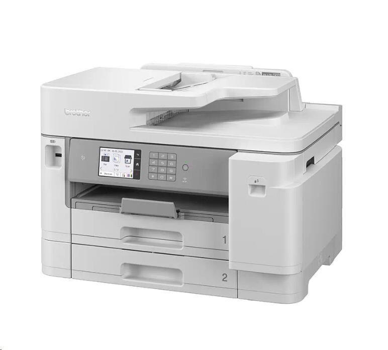 Brother MFC-J5955DW, MFCJ5955DWRE1 atramentová multifunkcia.
zariadenia.
Rýchlosť tlače až 30 ipm (obrazov za min.)
Automatická obojstranná A4 tlač, skenovanie, kopírovanie a faxovanie
8,8 cm farebný dotykový displej
Drôtové a bezdrôtové sieťové rozhranie
Zásobníky papiera 2 x 250 listov
Doskový podávač s kapacitou 100 listov
Automatický obojstranný podávač dokumentov (ADF) s kapacitou 50 listov
Funkcia NFC (komunikácia v blízkom poli) pre bezpečné overovanie, mobilnú tlač a skenovanie
Vysokokapacitné tlačové kazety: BK 6 000 strán, C/M/Y 5 000 strán
Inkjet

Formát tlačiarne: A3
Rozlíšenie [DPI]: Až 1 200 x 4 800 dpi
Rýchlosť čiernej tlače: Jednostranne: 30 obr./min., Obojstranne 21 obr./min.
Rýchlosť farebnej tlače: Jednostranne: 30 obr./min., Obojstranne 21 obr./min.
Tlač prvej strany [sec]: 4,6 sekundy farebne a 4,4 sekundy mono
Max.
Pamäť [MB]: 512 MBObojstranná tlač: Automatická obojstranná A4 tlač
Automatický podávač pre skenovanie: ánoKapacita zásobníka [str]:Vstup papiera:
Horný zásobník: 250 listov
Spodný zásobník: 250 listov
Doskový podávač: 100 listov
Automatický podávač dokumentov (50 listov)

Výstup papiera:
100 listov A4/ 50 listov A3

Rozhranie:
Rýchly Ethernet, 10Base-T/100Base-TX
Hi Speed USB 2.0
Bezdrôtová sieť: podpora 2,4 GHz a 5 GHz, Wi Fi Direct
Integrovaná NFC čítačka

Tlačové jazyky: PCL6, BR Script3, PDF verzia 1.7, XPS verzia 1.0Skener: Dvojitý CIS
Fax: 33 600 bps (Super G3)Spotreba [W]:
Kopírovanie: približne 36 W
Pripravenosť: približne 6 W
Spánok: približne 0,9 W
Vypnuté: približne 0,03 W

Hlučnosť [dB]: 51,5 dB(A)
Rozmery [VxŠxH mm]: 545 x 436 x 375 mm
Hmotnosť [kg]: 20,9 kgZáruka: 24 mes.
 
!