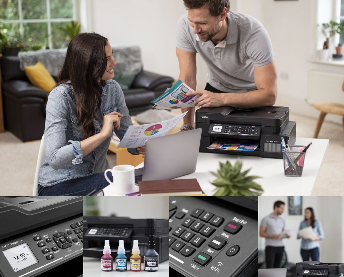 Brother MFC-T920DW, MFCT920DWYJ1 atramentová multifunkcia.
• Súčasťou atramentovej fľaštičky 2x čierna, 1x azúrová, purpurová, žltá
• Rýchlosť tlače až do 17 ipm (obrazov za minútu)
• Automatický podávač s kapacitou 20 listov
• Doskový podávač papiera na 80 listov
• Vysokorýchlostné USB 2.0 a bezdrôtové a drôtové sieťové rozhranie
• Automatická obojstranná tlač
• Kapacita vstupu papiera až do 150 listov
• 4,5 cm displej a ovládanie tlačidlami na paneli
TLAČIAREŇ
KOPÍRKA
SKENER
FAX
Wi-Fi

Formát tlačiarne: A4
Rozlíšenie[DPI]: Až do 1 200 x 6 000 dpi
Rýchlosť čierneho tlače (ipm – obrazov za minútu): 17,0 ipm
Rýchlosť farebného tlače (ipm – obrazov za minútu): 16,5
Tlač prvej strany [sec.]: 6,0 sek.
Max.
Pamäť: 128 MBObojstranná tlač: automatickáKapacita zásobníka [str.]:Vstup papiera:
Zásobník - 150 listov
Doskový podávač - 80 listov
Automatický podávač dokumentov (ADF) - 20 listov

Výstup papiera:
50 listov (80 g/m2)

Rozhranie:
Vysokorýchlostné rozhranie USB 2.0
Bezdrôtová sieť: IEEE 802.11b/g/n (režim Infrastructure)/ IEEE 802.11g/n (Wi-Fi Direct)
Drôtová sieť: Ethernet 10/100BASE-TX (režim Auto Negotiation)

Skenner:
Typ skenera: CIS (kontaktný obrazový snímač)
Interpolované rozlíšenie: Až do 19 200 x 19 200 dpi
Fyzické rozlíšenie: Sklo skenera: 1 200 x 2 400 dpi/ Automatický podávač dokumentov: 1 200 x 600 dpi

Fax: Áno, 14 400 bps (G3)Spotreba [W]: 17 W
Spotreba Spánok [W]: 1,2 W
Hlučnosť [dB]: 50 dB(A)
Rozmery (Š x H x V): 435 x 439 x 195 mm
Hmotnosť [kg]: 9,7 kgPodporované operačné systémy:
Windows: 7, 8, 10, Windows server 2008, 2008, R2, 2012, 2012 R2, 2016, 2019
Macintosh: macOS v10.13.x, 10.14.x, 10.15.x
Linux: Linux (rpm) (deb)

Záruka: 24 mes.
 
!