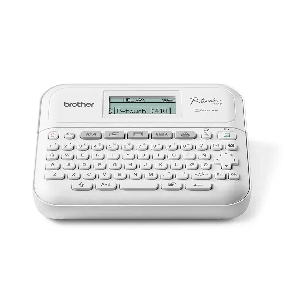 Brother PT-D410 PTD410YJ1 tlačiareň samolepiacich štítkov.
Náhľad na štítky pred tlačou
Klávesnica QWERTY pre jednoduché zadávanie textu
Tlač štítkov z pásky o šírke 3,5 mm, 6 mm, 9 mm, 12 mm, 18 mm
Rýchlosť tlače až 20 mm/s
LCD displej
Napájanie pomocou šiestich alkalických batérií AA (LR6), alebo napájacieho adaptéra (AD-E001A)
Pripojenie k počítaču cez USB rozhranie
Pamäť až na 50 štítkov
Termotransferová tlač
Až 15 fontov
700 symbolov
Možnosť vertikálnej tlače

Balenie obsahuje: štítkovač Brother PT-D410, páska biela/čierna tlač 18mmx4m (TZ-241), USB kábel
 
Chcete ZDARMA predĺžiť záruku na 3 roky?