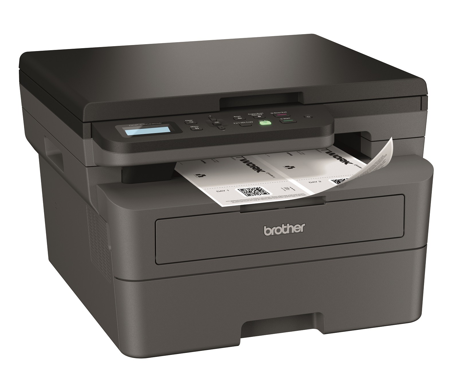 Brother DCP-L2622DW DCPL2622DWYJ1 laserová multifunkcia.
 Vlastnosti laserovej multifunkcie Brother DCP-L2622DW:
Rýchla tlač až 34 strán za minútu
Tlačové rozlíšenie 1200x1200 dpi
Automatická obojstranná tlač
Pripojenie bezdrôtovo cez 5GHz Wi-Fi, USB 2.0
Vnútorná pamäť 256 MB
Rýchlosť obojstrannej tlače až 16 strán za minútu
Vysokokapacitný vstupný a výstupný zásobník
Dvojriadkový LCD displej s tlačidlami
Čiernobiela tlač
Laserová technológia tlače
Rozlíšenie skenovania až 1200x1200 dpi
Typ skenera CIS
Zabezpečenie troch vrstiev na úrovni zariadenia, siete a dokumentov
Kompaktný dizajn a tichý chod
Jednoducho ovládateľný ovládací panel

Obsah balenia: Laserová multifunkcia Brother DCP-L2622DW, toner, valcová jednotka, napájací kábel, stručný návod na obsluhu, záručný list
 
!