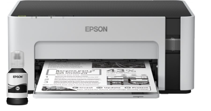 Epson EcoTank M1100 C11CG95403 atramentová tlačiareň.

Formát tlačiarne:  A4
Rozlíšenie[DPI]:  1440 x 720
Rýchlosť čiernej tlače [str/min]:  32
Tlač prvej strany [sec]:  8
Max.

Kapacita zásobníka [str]:  150
Rozhranie:  Vysokorýchlostné rozhranie USB – kompatibilné s USB 2.0
Tlačové jazyky:  ESC/P, ESC/P-R
Kapacita štartovacej fľaštičky [ml]:  140

Skenér:  Nie
Fax:  Nie

Spotreba [W]:  13
Rozmery [VxŠxH mm]:  161 x 375 x 267
Hmotnosť [kg]:  3,5

Podporované operačné systémy: 
Windows 10, Windows 7, Windows 8, Windows 8.1, Windows 8.1 x64 Edition, Windows Server 2003 R2 x64, Windows Server 2008 (32/64bitová verzia), Windows Server 2008 R2, Windows Server 2012 (64bit), Windows Server 2012 R2, Windows Server 2016, Windows Vista x64, Windows XP SP3, XP Professional x64 Edition SP2

Obsah balenia: 1 samostatná 140ml zavádzacia fľaštička s čiernym atramentom a jedna 140ml fľaštička s čiernym atramentom T7741, Príručka na CD, Návod na inštaláciu, Záručný dokument

Záruka: 24 mesiacov

Odkaz na predĺženie záruky: https://www.epson.sk/promotions/extended-warranty
 
!