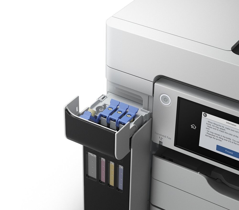 Epson EcoTank L15180 C11CH71406 atramentová multifunkcia.

Táto rýchla multifunkčná tlačiareň A3 s bohatou ponukou funkcií ponúka bezproblémovú tlač a mimoriadne nízke celkové náklady na vlastníctvo.

Toto ľahko použiteľné zariadenie EcoTank Pro Wi-Fi umožňuje tlačiť, skenovať, kopírovať a faxovať dokumenty s výnimočne nízkymi nákladmi na tlač a nízkou spotrebou energie vďaka technológii Heat-Free.

* Tlač, Skener, Kopírka, Fax
* Tlačová hlava PrecisionCore™


Formát tlačiarne:  A3
Formáty papiera:  A4 (21.0x29,7 cm), Legal, A5 (14,8x21,0 cm), A6 (10,5x14,8 cm), B6 (12,5x17,6 cm), B5 (17,6x25,7 cm), č.
Rozlíšenie [DPI]:  4.800 x 1.200 dpi
Rýchlosť tlače [str./min.]:  25 Str./min Čiernobielo, 25 Str./min Colour
Tlač prvej strany [sek.]:  Čiernobielo 5,5 s, Farebne 5,5 s, Podľa IEEE/ISO 17629
Max.

Obojstranná tlač:  Áno (A4/A3, obyčajný papier)

Automatický podávač pre skenovanie:  áno

Kapacita zásobníka [str.]: 

*Automatický podávač dokumentov: 50 Strán
*Kapacita výstupného zásobníka: 125 Listov
*Kapacita zásobníka papiera: 250 Listov Štandardná, 550 Listov max.

Rozhranie: 

Vysokorýchlostné rozhranie USB – kompatibilné s USB 2.0, Ethernetové rozhranie (100 Base-TX / 10 Base-T), bezdrôtová sieť LAN IEEE 802.11a/b/g/n/ac (WiFi 5), Wi-Fi Direct, Hostiteľ USB

Tlačové jazyky:  PCL5e, PCL6

Skenér: 

*Obojstranné skenovanie: Áno
*Rýchlosť jednostranného skenovania (A4 čiernobielo): 26 ipm s ADF skenom
*Rýchlosť obojstranného skenovania (A4 čiernobielo): 11,5 ipm s ADF skenom
*Rýchlosť jednostranného skenovania (A4 farebne): 9 ipm s ADF skenom
*Rýchlosť obojstranného skenovania (A4 farebne): 6 ipm s ADF skenom
*Skenovacie rozlíšenie: 1.200 dpi (horizontálne x vertikálne)
*Optické rozlíšenie (ADF): 1.200 dpi (horizontálne x vertikálne)
*Výstupné formáty: BMP, JPEG, TIFF, multi-TIFF, PDF, PNG
*Typ skenera: Contact image sensor (CIS)

Fax:  až 33,6 kb/s / približ.

Spotreba [W]:  19 W (samostatné kopírovanie, vzor ISO/IEC 24712), 0,7 W (úsporný režim), 9,7 W Pripravené, 0,2 W (vypnutie), TEC 0,13 kWh/týždeň
Hlučnosť [dB]:  6,7 B (A) podľa vzoru ISO 7779 s papierom Epson Premium Glossy Photo Paper / režim Photo RPM - 52 dB (A) podľa ISO 9226
Rozmery (šírka x hĺbka x výška):  515 x 976 x 521 mm
Hmotnosť [kg]:  21,5 kg

Podporované operačné systémy:  XenApp 5.0, XenApp 6.0, Citrix XenApp 6.x, Citrix XenApp 7.6 a novšie, Citrix XenApp 7.x, Citrix XenApp Verzia 6.5, Citrix XenApp Verzia 7.6, Citrix XenDesktop Verzia 7.6, Linux, Mac OS 10.10.x, Mac OS 10.11, Mac OS 10.2+, Mac OS 10.3+, Mac OS 10.4+, Mac OS 10.4.11 alebo novší (iba Epson Scan), Mac OS 10.5+, Mac OS 10.5.8 alebo novší, Mac OS 10.5.8 alebo novší (vyžaduje stiahnutie ovládača z webových stránok spoločnosti Epson), Mac OS 10.5.9, Mac OS 10.6+, Mac OS 10.7.x, Mac OS 10.8.x, Mac OS 10.9.x, Mac OS X, Mac OS X 10.11.x, Mac OS X 10.11.x alebo novší, Mac OS X 10.12, Mac OS X 10.12.x, Mac OS X 10.13.x, Mac OS X 10.6.8, Mac OS X 10.6.8 alebo novší, Windows 10 (32/64 bit), Windows 7 (32/64 bit), Windows 8 (32/64-bitová verzia), Windows 8.1 (32/64 bit), Windows Server 2008 R2, Windows Server 2012 R2, Windows Server 2016, Windows Vista (32/64bitová verzia), Windows XP Professional x64 Edition SP2 alebo novší, Windows XP SP3 alebo novší (32-bit), Windows Server 2003 R2, spectextoptionoperatingsystemswin2003ii2, Verzia Windows XP Professional x64, iOS 5.0+, iOS 6.0+, iOS 7

Obsah balenia: 1 kompletná sada atramentu (BK – 127 ml, CMY – 70 ml), Ovládače a pomocné programy (CD), Inštalačná/bezpečnostná príručka, Hlavné zariadenie, napájací kábel, Úvodná príručka, Záručný dokument

Záruka: 24 mesiacov

  
!
Chcete ZDARMA predĺžiť záruku na 3 roky?