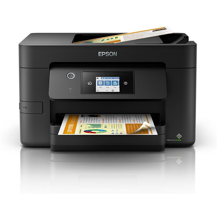 Epson WorkForce Pro WF-3820DWF C11CJ07403 atramentová multifunkcia.

Metóda tlače: Tlačová hlava PrecisionCore™
Konfigurácia trysiek: 800 trysiek čierna, 256 trysiek pre každú farbu
Min.
Technológia atramentu: DURABrite™ Ultra
Kategória: Home Office, Pracovná skupina
Multifunkcia: Tlač, Skenovanie, kopírovanie, Fax

Rýchlosť tlače ISO/IEC 24734: 21 str./min Čiernobiele, 10 Str./min Colour
Rýchlosť obojstrannej tlače ISO/IEC 24734: 12 A4 str./min.
Rýchlosť tlače: 35 Str./min Čiernobielo (obyčajný papier), 21 Str./min Colour (obyčajný papier)
Tlačové rozlíšenie: 4.800 x 2.400 dpi
Max.
odporúčaný pracovný cyklus: 200 - 1.000 Strán za mesiac
Farby: Čierna, Azúrová, Žltá, Purpurová

Rýchlosť skenovania: 5 s/str.
Skenovacie rozlíšenie: 1.200 dpi x 2.400 dpi (horizontálne x vertikálne)
Optické rozlíšenie (ADF): 1.200 dpi (horizontálne x vertikálne)
Výstupné formáty: BMP, JPEG, TIFF, multi-TIFF, PDF, PNG
Typ skenera: Contact image sensor (CIS)
Optické rozlíšenie: 1.200 dpi (horizontálne x vertikálne)

Typ faxu: Čiernobiele aj farebné faxovanie bez nutnosti zapínať počítač
Rýchlosť odosielania faxu: až 33,6 kb/s / približ.
Režim korekcie chýb: CCITU/ITU Group3 – fax s režimom korekcie chýb
Rýchle voľby faxových čísel (max.): 100 mien a čísel
Pamäť na stránky: až 180 strán (ITU-T, tabuľka č.
Faxové funkcie: Faxovanie z PC, Adresár, Odložené odosielanie, Rozosielanie faxu

Formáty papiera: A4, A5, A6, B5, C6 (obálka), DL (obálka), č.
Automatický podávač dokumentov: 35 Strán
Vhodná gramáž papiera: 64 g/m2 - 256 g/m2
Obojstranná tlač: Áno (A4, obyčajný papier)
Kapacita výstupného zásobníka: 80 Listov
Kapacita zásobníka papiera: 250 Listov max.
Počet zásobníkov papiera: 1

Protokoly pre sieťovú tlač: IPP, LDP, Konektor 9100, WSD
Protokoly pre sieťovú správu: SNMP, HTTP, DHCP, BOOTP, APIPA, DDNS, mDNS, SNTP, SLP, WSD, LLTD, Ping
Sieťový protokol: IPv4, IPv6
Rozhranie: Vysokorýchlostné rozhranie USB – kompatibilné s USB 2.0, Ethernetové rozhranie (100 Base-TX / 10 Base-T), bezdrôtová sieť LAN IEEE 802.11a/b/g/n, Wi-Fi Direct, Hostiteľ USB
WLAN zabezpečenie: WEP 64 Bit, WEP 128 Bit, WPA PSK (TKIP)
Tlač z mobilných zariadení a tlač do cloudu: Epson Connect (iPrint), Apple AirPrint
Sieťové protokoly: TCP/IPv4, TCP/IPv6

Rozmery výrobku: 425?
Hmotnosť výrobku: 8,8 kg
Spotreba: 15 W
Kompatibilné operačné systémy: Mac OS 10.8.x, Mac OS X 10.11.x, Mac OS X 10.11.x alebo novší, Mac OS X 10.12, Mac OS X 10.13.x, Mac OS X 10.6.8 alebo novší, Ubuntu 15.10, Windows 8.1 (32/64 bit), Windows Server 2003 R2 x64, spectextoptionoperatingsystemswin2003ii2only, Windows Server 2008 (32/64bitová verzia), Windows Server 2008 R2, Windows Server 2012 (64bit), Windows Server 2012 R2, Windows Server 2016, Windows XP Professional x64 Edition SP2 alebo novší, Windows XP SP3, Windows XP SP3 alebo novší (32-bit)
Obsah dodávky: Samostatné atramentové kazety (na 300 strán), Hlavné zariadenie, napájací kábel, Úvodná príručka, Záručný dokument

Funkcie a vlastnosti: Dotyková obrazovka
LCD displej: Typ: Farebný, Dotyková obrazovka, Uhlopriečka: 6,8 cm

Záruka: 24 mesiacov
 
!