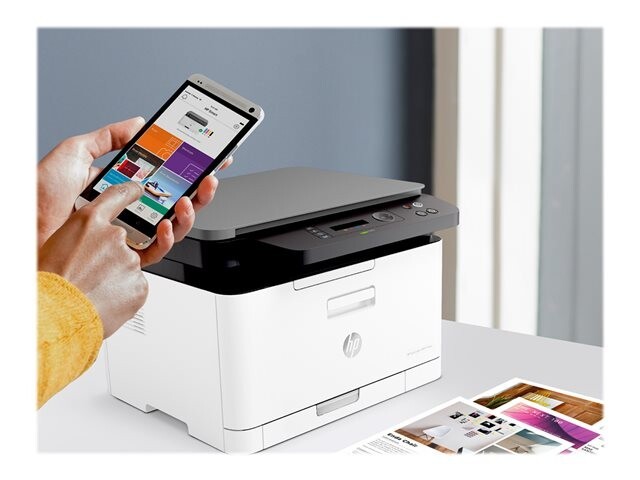 HP Color Laser 178nw 4ZB96A#B19 atramentová multifunkcia.

* Tlač, kopírovanie, skenovanie
*Najmenšia laserová tlačiareň na svete vo svojej triede
*Sýta čierna a živé farby vďaka toneru HP
*Rýchlosti až 18/4 str./min (čiernobielo/farebne) vo formáte A4
* mobilná tlač: Apple AirPrint™; Mobilná aplikácia; Google Cloud Print™; Tlač Wi-Fi® Direct; Certifikácia Mopria™
* 2-riadkový displej LCD; 13 tlačidiel: napájanie, zrušenie, spustenie (čiernobielo/farebne), prechádzanie (ponuka, OK, späť, vľavo, vpravo), kopírovanie dokladov, kontrast, skenovanie do, bezdrôtová sieť; Indikátory LED: napájanie, stav, bezdrôtová sieť

Formát tlačiarne:  A4
Rozlíšenie[DPI]:  Čiernobielo (najlepšie): Až 600 x 600 dpi – 4 bity; Farebne (najlepšie): Až 600 x 600 dpi – 4 bity; Technológia: ReCP
Rýchlosť čiernej tlače [str/min]:  18
Rýchlosť farebnej tlače [str/min]:  4
Tlač prvej strany [sec]:  Čiernobielo (A4, pripravené): Už za 12,4 s; Farebne (A4, pripravené): Už za 25,3 s
Max.
Pamäť [MB]: Štandardná: 128 MB; Maximálna: 128 MB

Obojstranná tlač:  Ručná (podpora ovládača zabezpečená)

Kapacita zásobníka [str]: 

Štandardný vstup: Vstupný zásobník na 150 listov
Štandardný výstup: Výstupný zásobník na 50 listov

Rozhranie:  Vysokorýchlostný port USB 2.0; Sieťový port Fast Ethernet 10/100Base-Tx; Bezdrôtové rozhranie 802.11b/g/n
Tlačové jazyky:  SPL

Skenér:  áno

Typ skenera: Ploché prevedenie; Technológia skenovania: Kontaktný obrazový senzor (CIS); Vstupné režimy skenovania: Kopírovanie a skenovanie z predného panela, softvér HP MFP Scan, používateľská aplikácia cez ovládače TWAIN alebo WIA; Twain verzia: Verzia 1.9; Maximálna veľkosť skenu (plocha): 216 x 297 mm; Optické rozlíšenie skenovania: Až 600 x 600 dpi

Fax:  nie

Spotreba [W]:  300 W (prebiehajúca tlač), 38 W (pohotovostný režim), 1,9 W (režim spánku), 0,2 W (ručné vypnutie), 0,2 W (automatické vypnutie / ručné zapnutie)
Hlučnosť :  Zvukové emisie – napájanie: 6,5 B(A) (tlač v čiernobielom režime); 6,1 B(A) (tlač vo farebnom režime)
Rozmery (Š x H x V):  Min.
Hmotnosť [kg]:  12,94 kg

Podporované operačné systémy:  Windows: 7 (32/64-bitový), 2008 Server R2, 8 (32/64-bitový), 8.1 (32/64bitový), 10 (32/64bitový), 2012 Server, 2016 Server

Obsah balenia: HP Color Laser MFP 178nw; Predinštalovaná zavádzacia čierna tonerová kazeta pre laserové tlačiarne HP (700 strán); Azúrová tonerová kazeta pre laserové tlačiarne HP (500 strán); Žltá tonerová kazeta pre laserové tlačiarne HP (500 strán); Purpurová tonerová kazeta pre laserové tlačiarne HP (500 strán);
Zobrazovací valec; Zberná nádobka na toner; Inštalačný leták; Referenčná príručka; Informačný leták; Informácie o záruke; Bez disku CD-ROM; Napájací kábel; Kábel USB

Záruka: 24 mesiacov