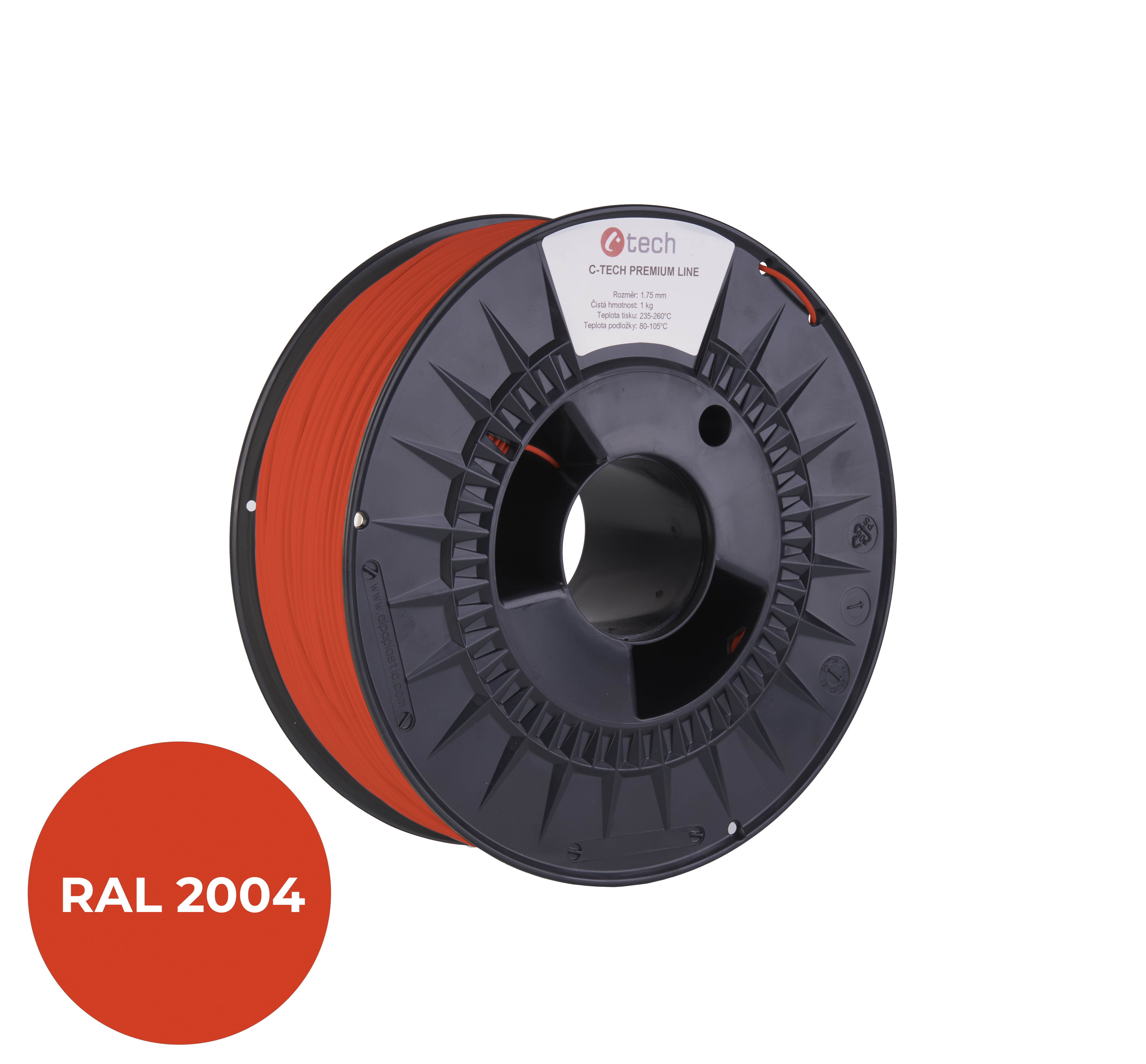 C-Tech 3DF-P-PLA1.75-2004 3D filament, PREMIUM LINE, PLA, oranžová pravá, RAL2004, 1,75mm, 1kg