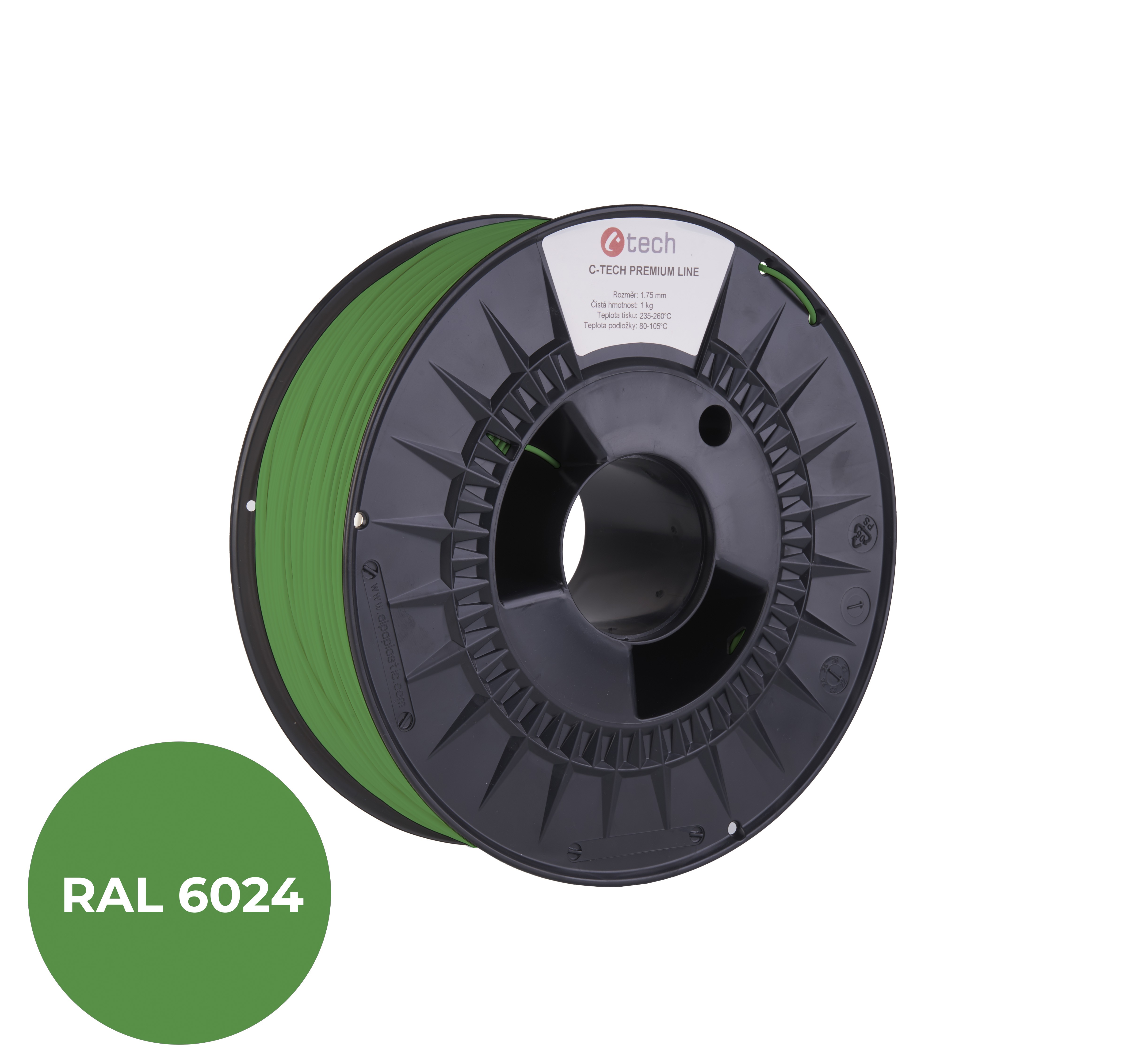 C-Tech 3DF-P-PLA1.75-6024 3D filament, PREMIUM LINE, PLA, dopravní zelená, RAL6024, 1,75mm, 1kg