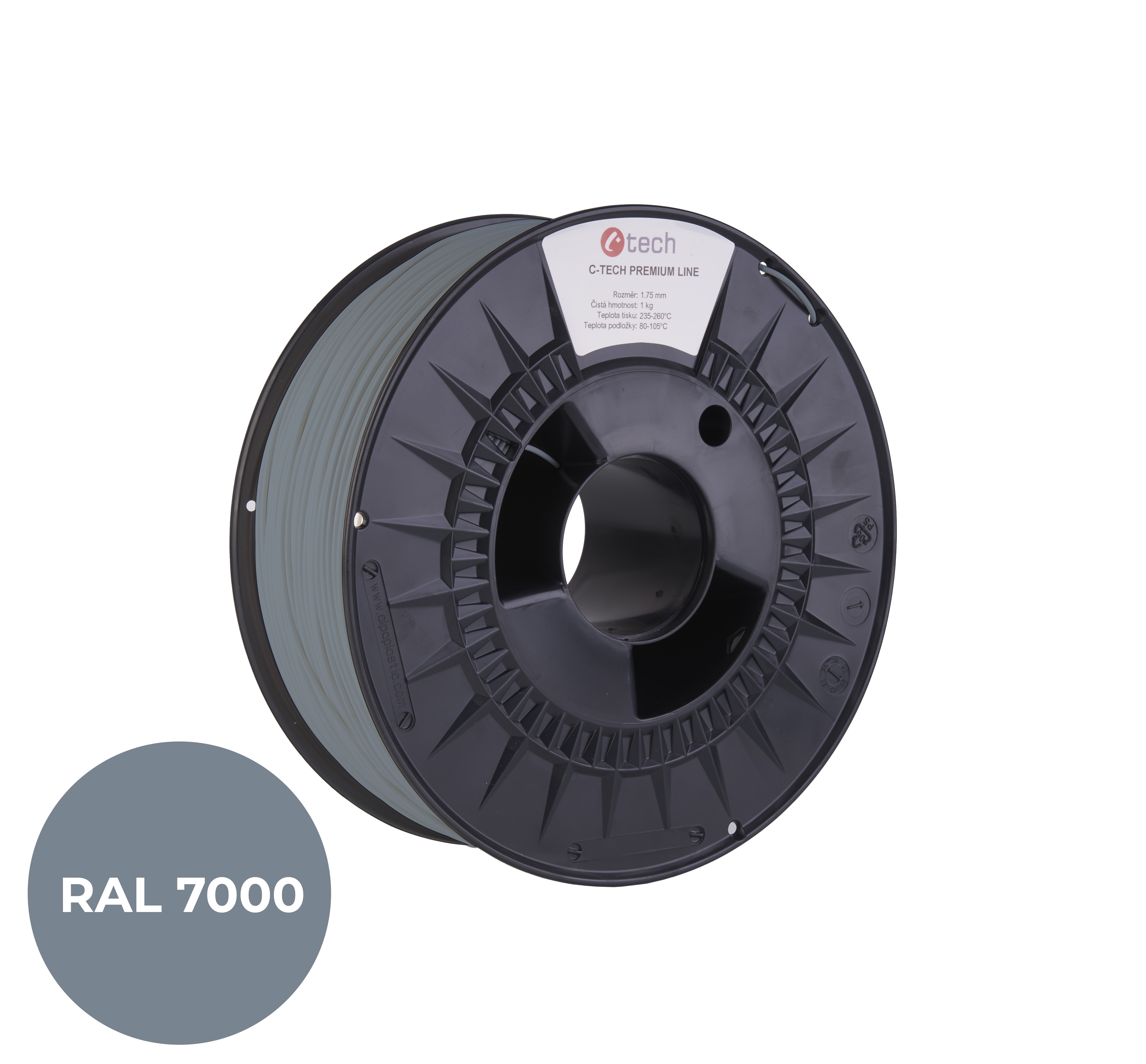 C-Tech 3DF-P-PLA1.75-7000 3D filament, PREMIUM LINE, PLA, veverčí šedá, RAL7000, 1,75mm, 1kg