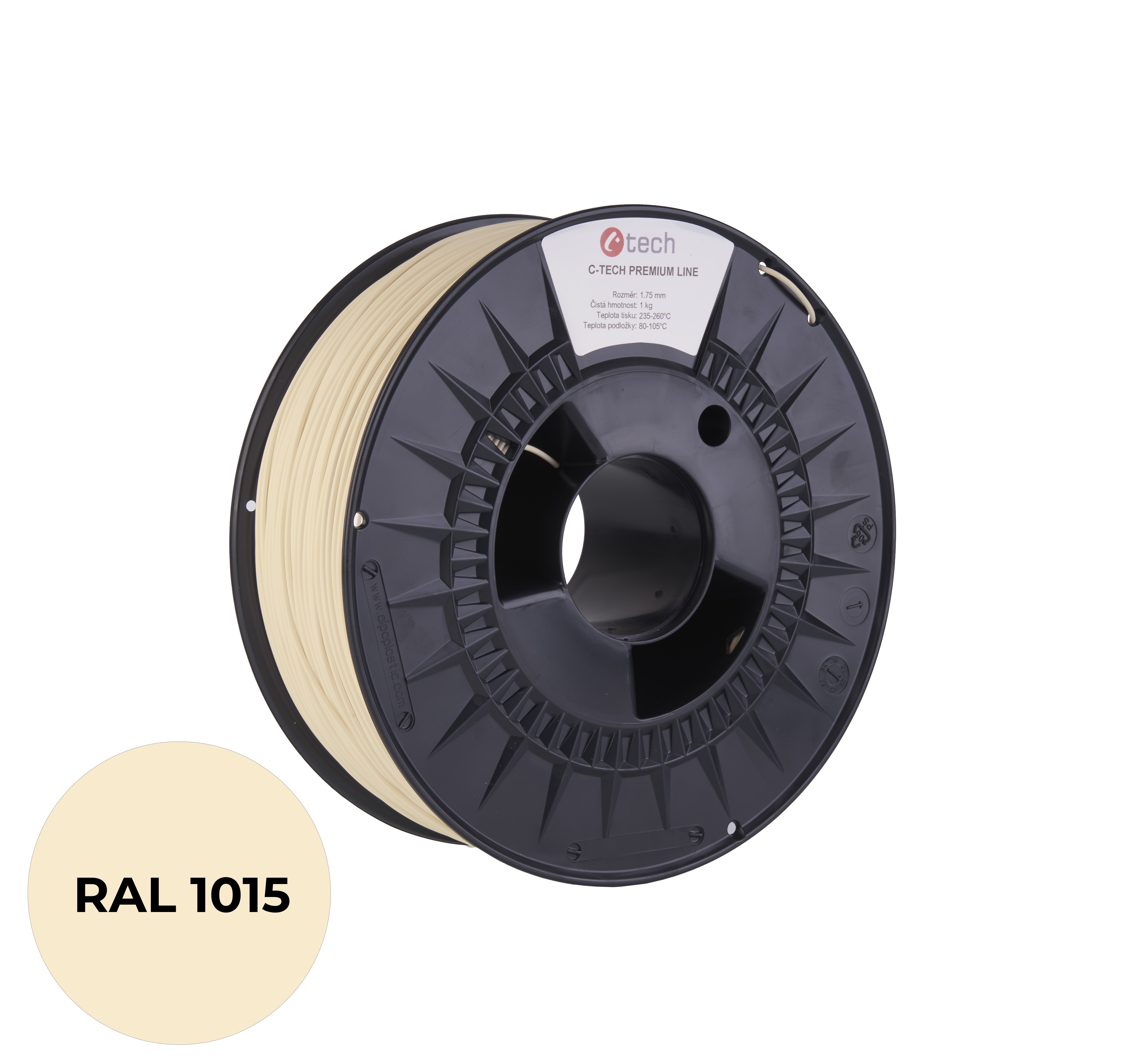C-Tech 3DF-P-PETG1.75-1015 3D filament, PREMIUM LINE, PETG, slonová kost světlá, RAL1015, 1,75mm, 1kg