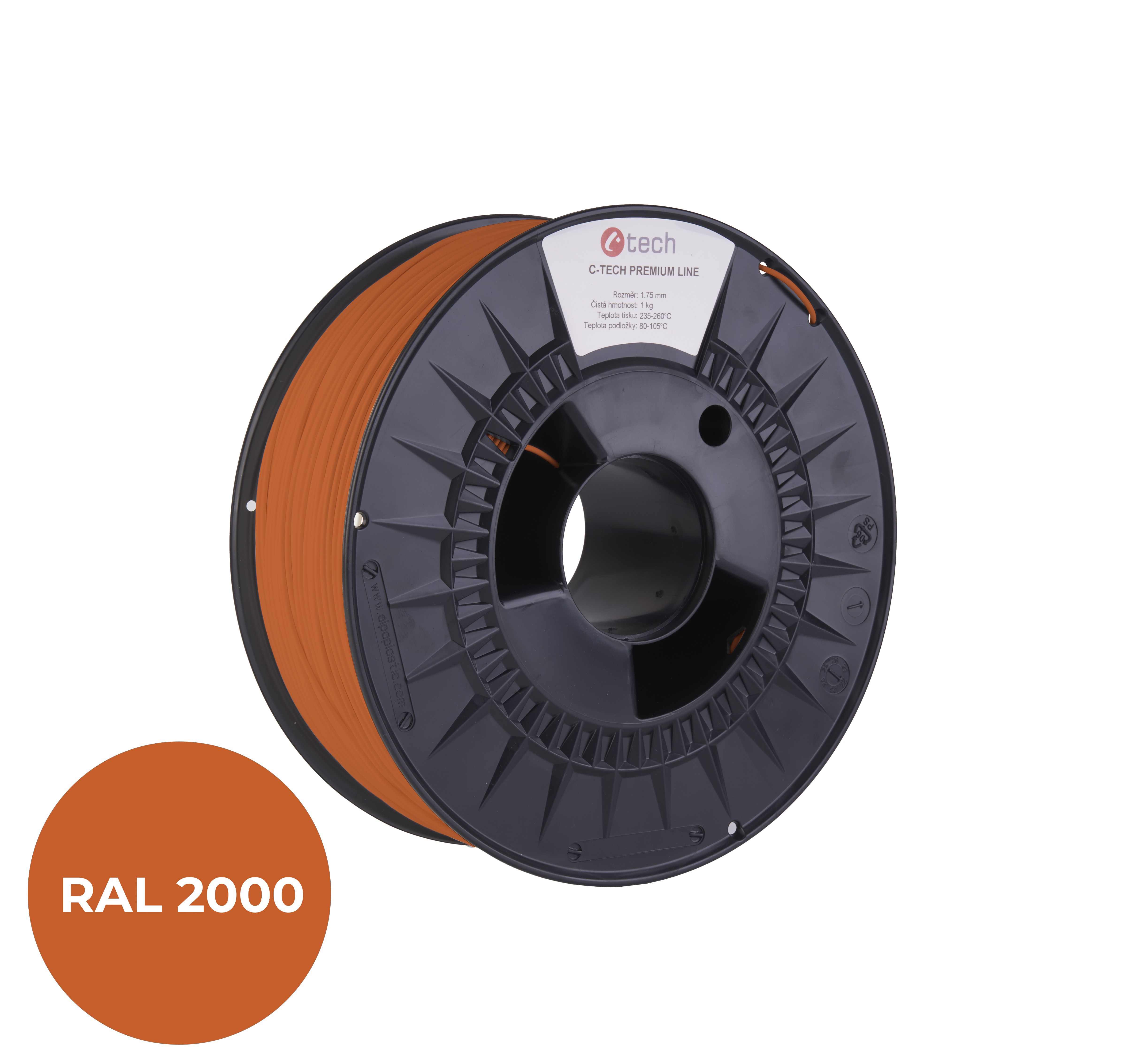 C-Tech 3DF-P-PETG1.75-2000 3D filament, PREMIUM LINE, PETG, žlutooranžová, RAL2000, 1,75mm, 1kg