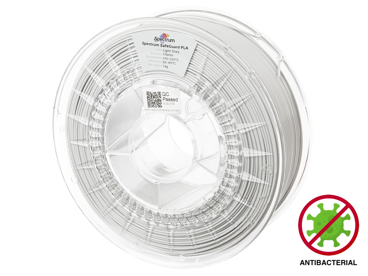 Spectrum 81557 filament, SafeGuard PLA, 1kg, 1.75mm, LIGHT GREY
