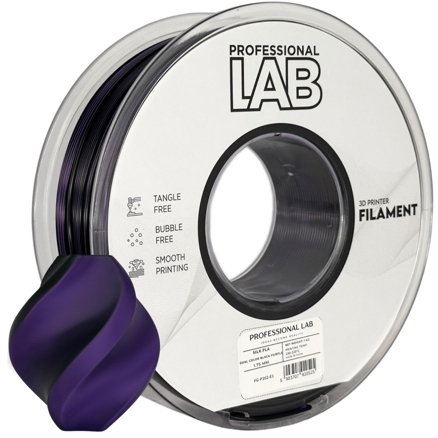 Professional Lab FG-P102-E1, 3D filament, PLA Silk, 1.75mm, 1000g, Dual Color, Multicolor (Black, Purple)