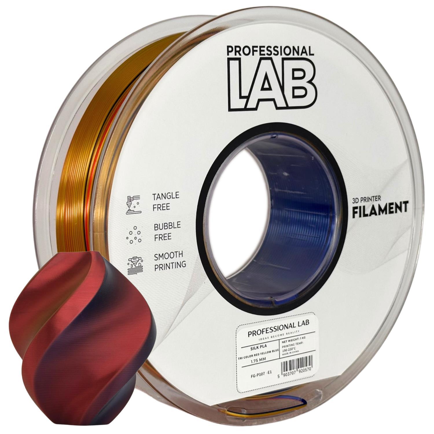 Levně Professional Lab FG-P107-E1, 3D filament, PLA Silk, 1,75mm, 1000g, Tri Color, Vícebarevný (Red, Yellow, Blue)