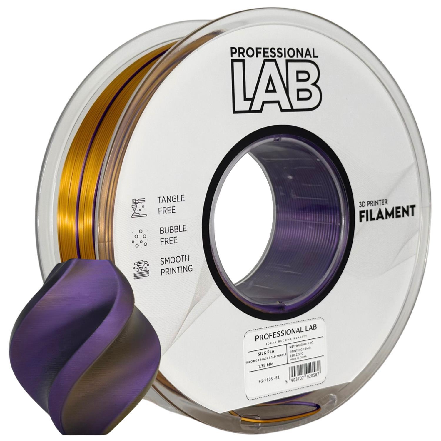 Levně Professional Lab FG-P108-E1, 3D filament, PLA Silk, 1,75mm, 1000g, Tri Color, Vícebarevný (Black, Gold, Purple)