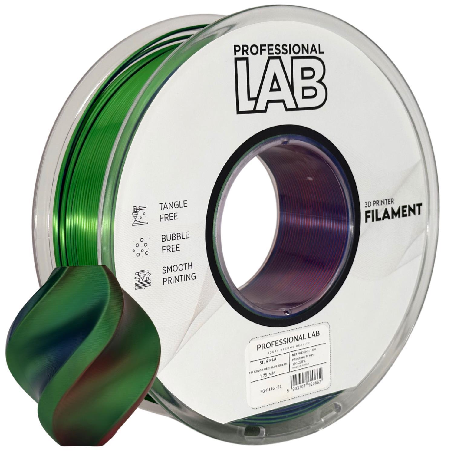 Levně Professional Lab FG-P116-E1, 3D filament, PLA Silk, 1,75mm, 1000g, Tri Color, Vícebarevný (Red, Blue, green)