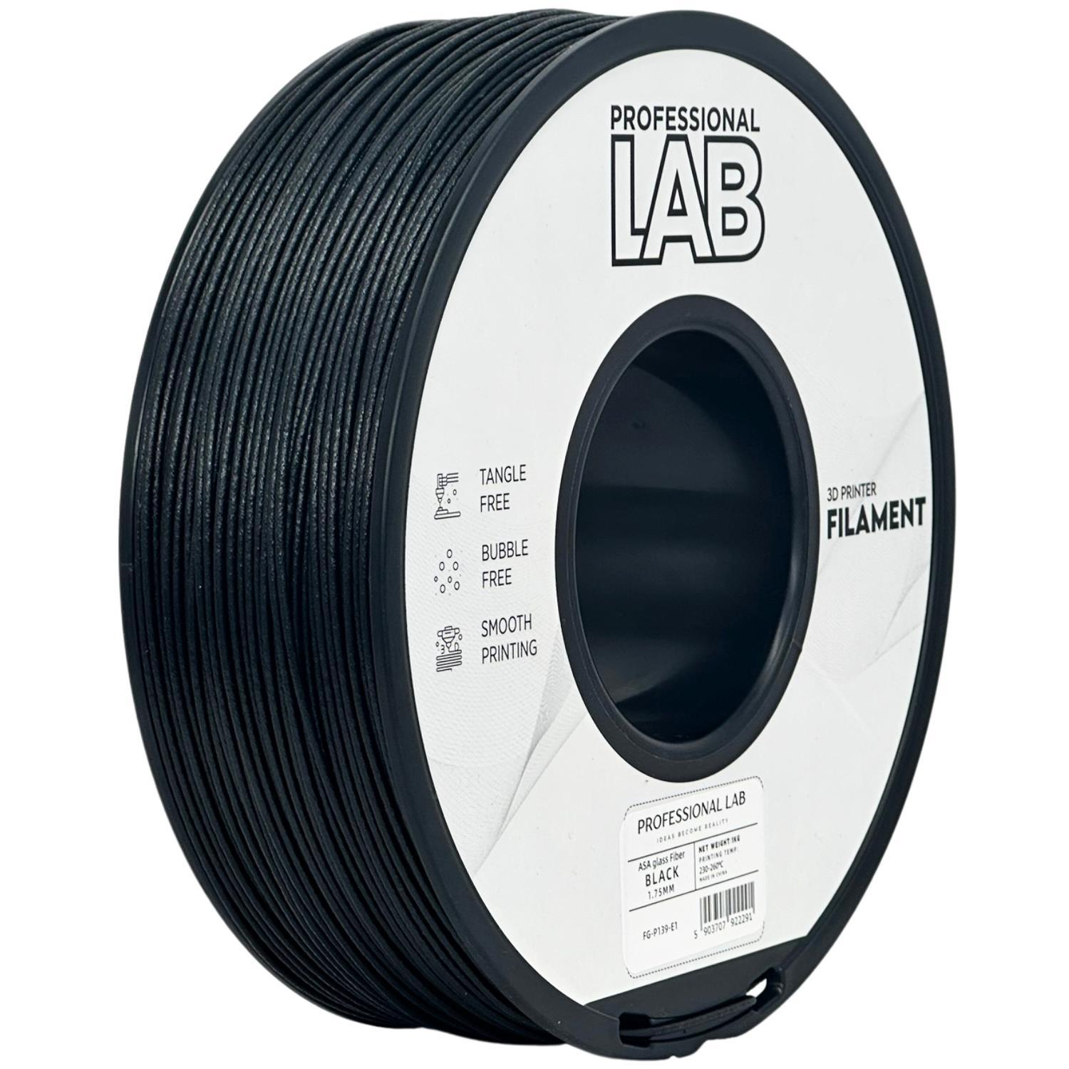 Levně Professional Lab FG-P139-E1, 3D filament, ASA, 1,75mm, 1000g, Černý (Glass fiber black)