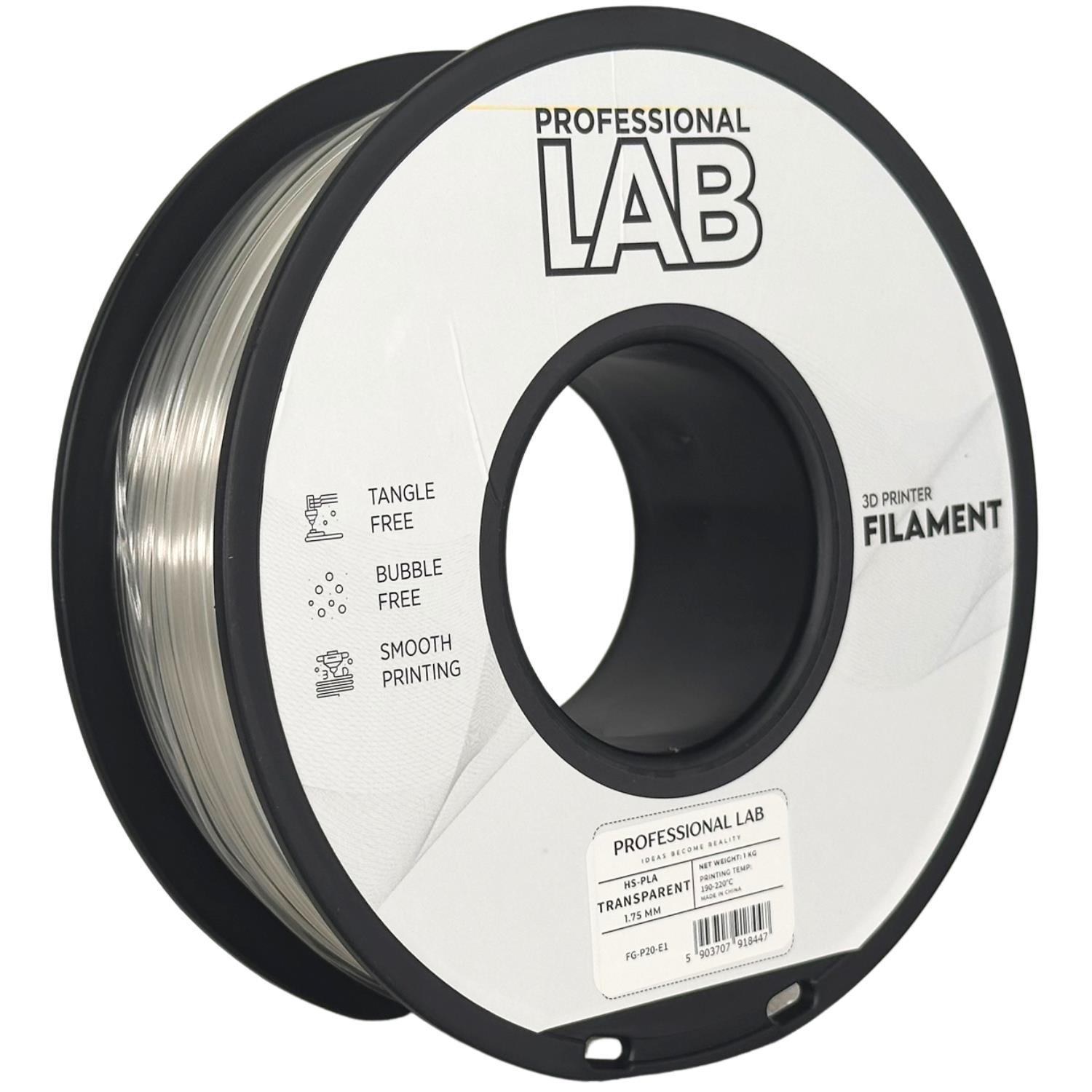 Levně Professional Lab FG-P20-E1, 3D filament, HS-PLA, 1,75mm, 1000g, Průsvitný (Transparent)