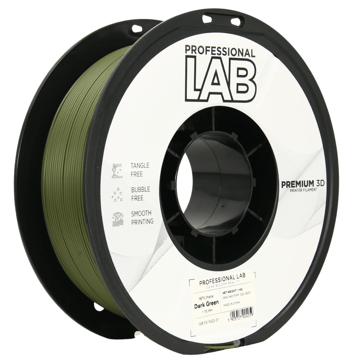 E-shop Professional Lab FG-P222-E1, 3D filament, PETG Matte, 1,75mm, 1000g, Tmavo zelený (Dark green)