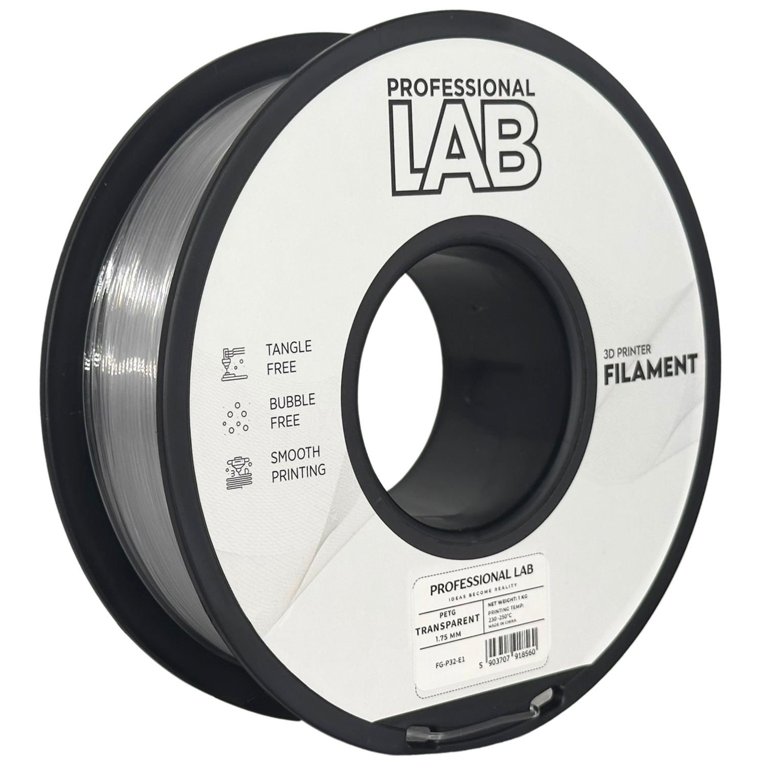 Levně Professional Lab FG-P32-E1, 3D filament, PETG, 1,75mm, 1000g, Průsvitný (Transparent)