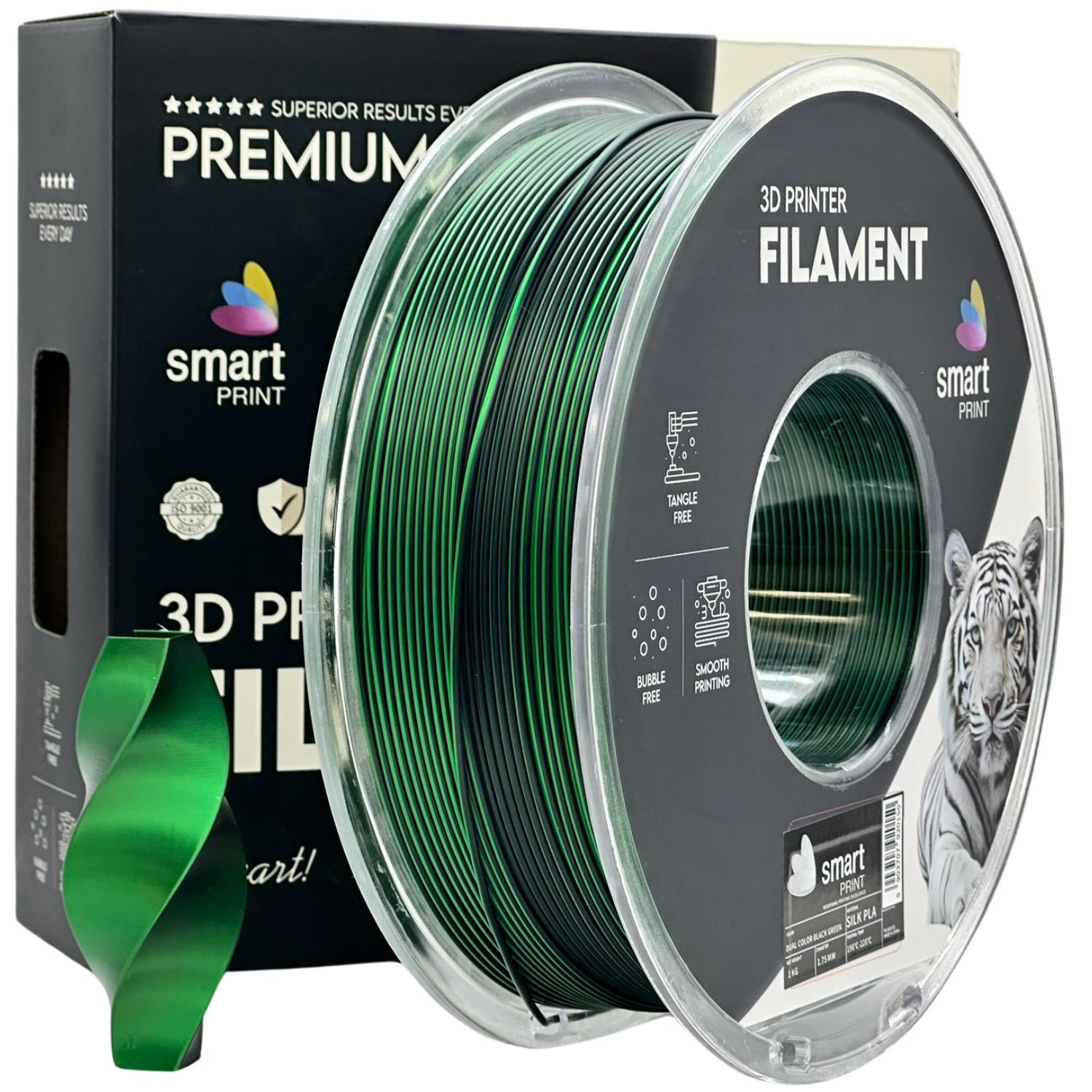 Smart Print FG-S101-E1, 3D filament, PLA Silk, Dual Color, Black, Green, 1kg, 1,75mm