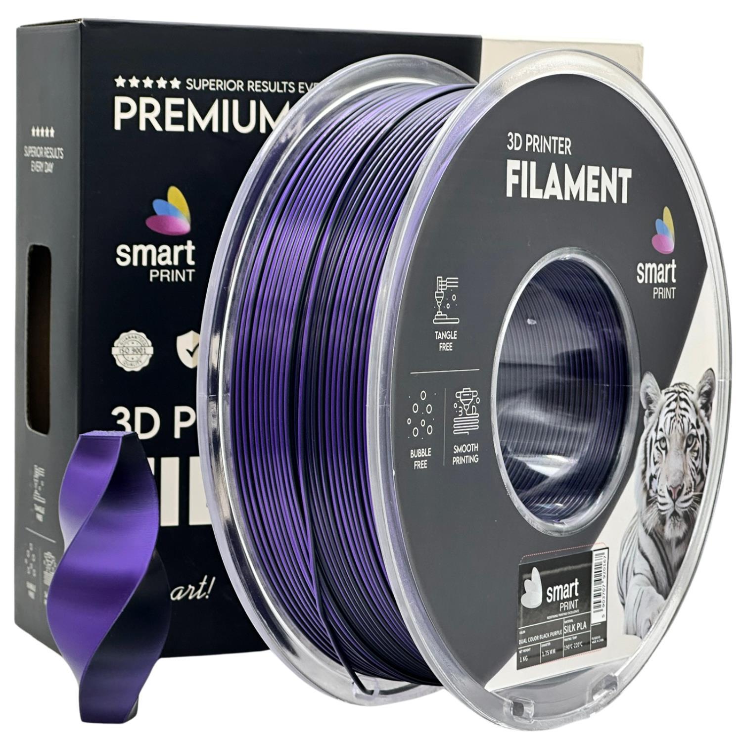 Smart Print FG-S102-E1, 3D filament, PLA Silk, Dual Color, Black, Purple, 1kg, 1,75mm